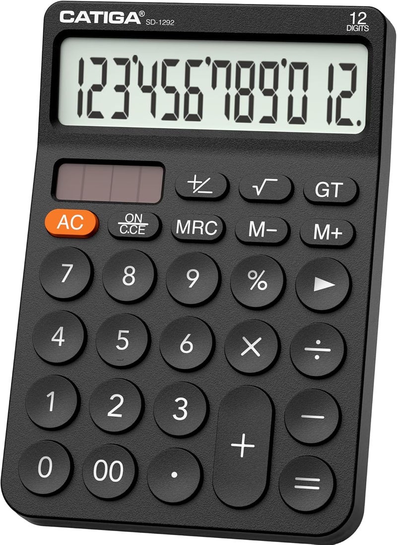 CATIGA 12 Digit Desktop Calculator with Large LCD Display, 4 Funtions Calculator, Round Design Big Button, Solar and Battery Dual Power, Standard Function for Office, Home, School, SD-1292 - Image 1